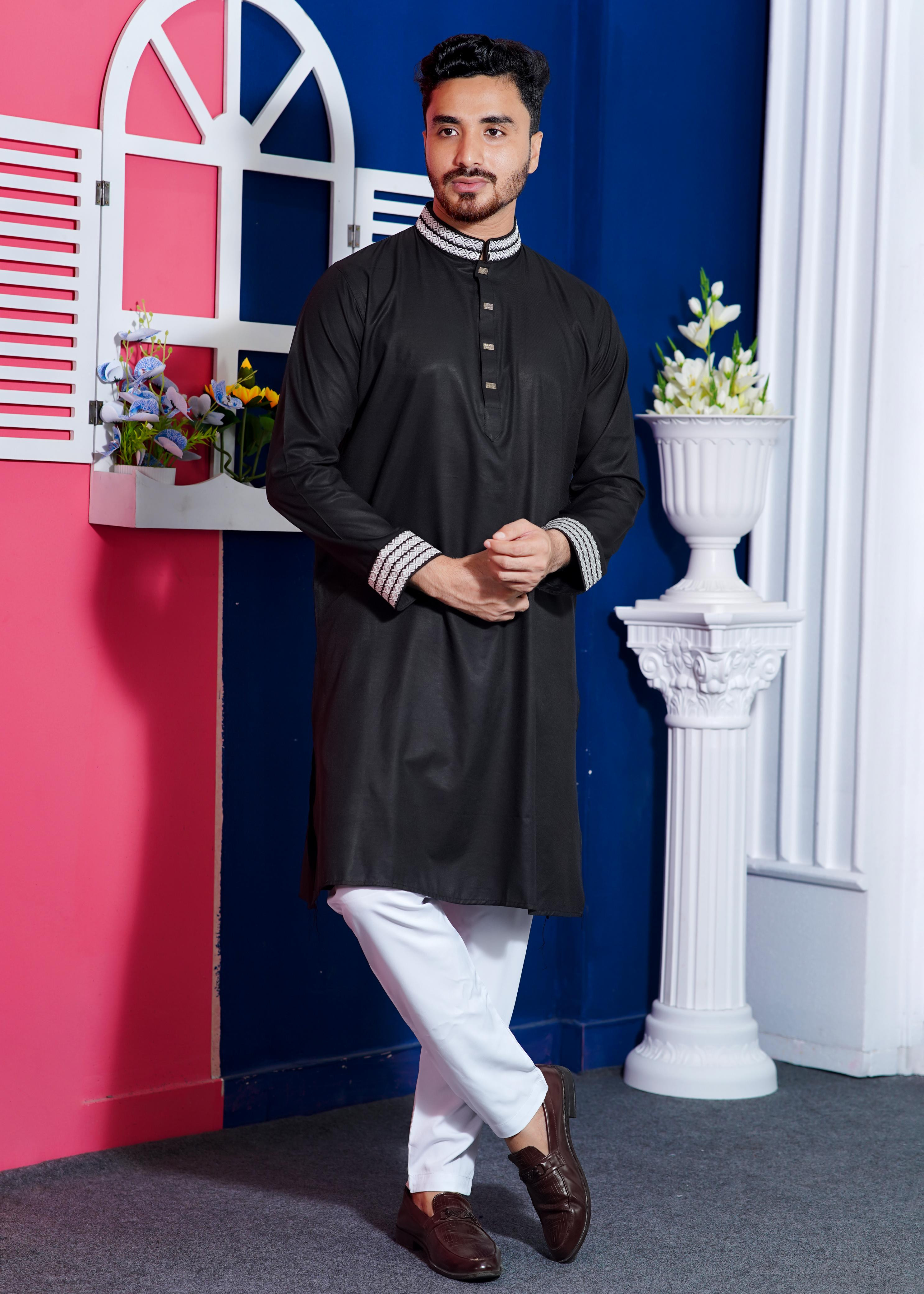 প্রিমিয়াম সফট কটন কাপড়ের নিখুঁত এম্ব্রয়ডারি সুতার কাজ করা স্টাইলিশ পাঞ্জাবি one